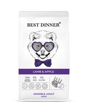 Best Dinner Adult Sensible Maxi Lamb & Apple сухой корм для взрослых собак крупных пород с ягненком и апельсином