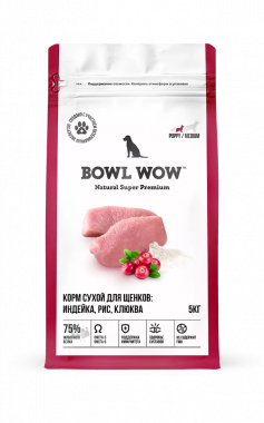 BOWL WOW сухой корм для щенков средних пород с индейкой, рисом и клюквой